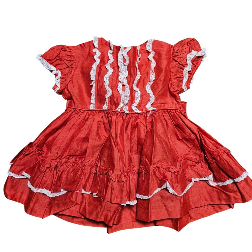 Vintage‎ 80s Ruffle Lace Tiered Party Dress Girls 2 Belted Holiday Partycore